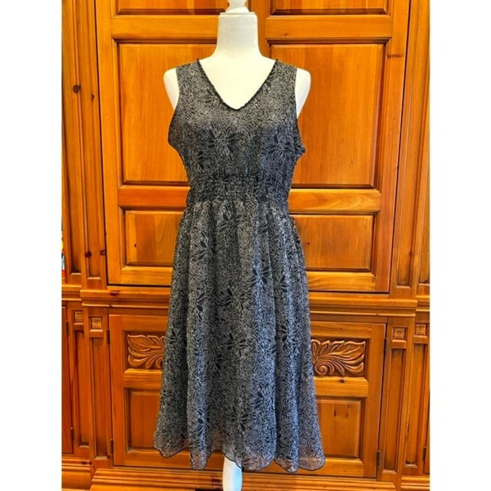 Aventura Clothing Print Sleeveless V-Neck Dress - Blk/Wht Print - Size 8